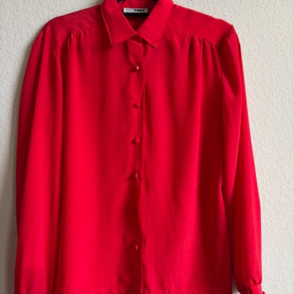 Vintage rrrruss Red Blouse Secretary Capsule Office USA Union Label Capsule